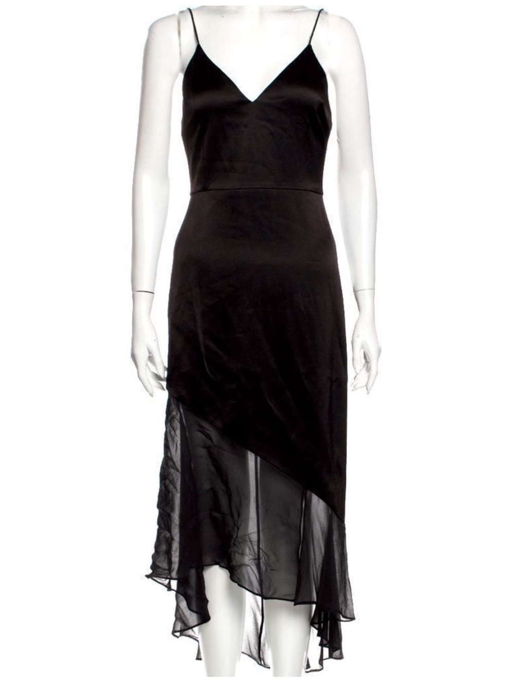 Alice + Olivia Black Slip Midi Dress with Asymmetrical Sheer Hem